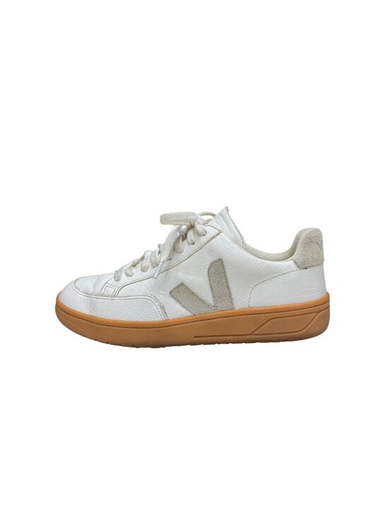 Veja Shoes - Veja V-12 White Leather Low Top Sneakers Rubber Gum Sole V Logo, Size 6